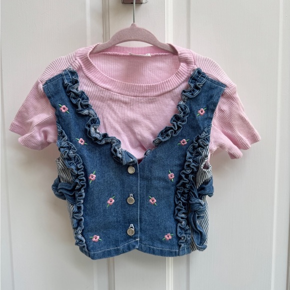 Young Hearts 2T Girls Vintage Pink Knit Floral Short Sleeve Blouse - Picture 1 of 6
